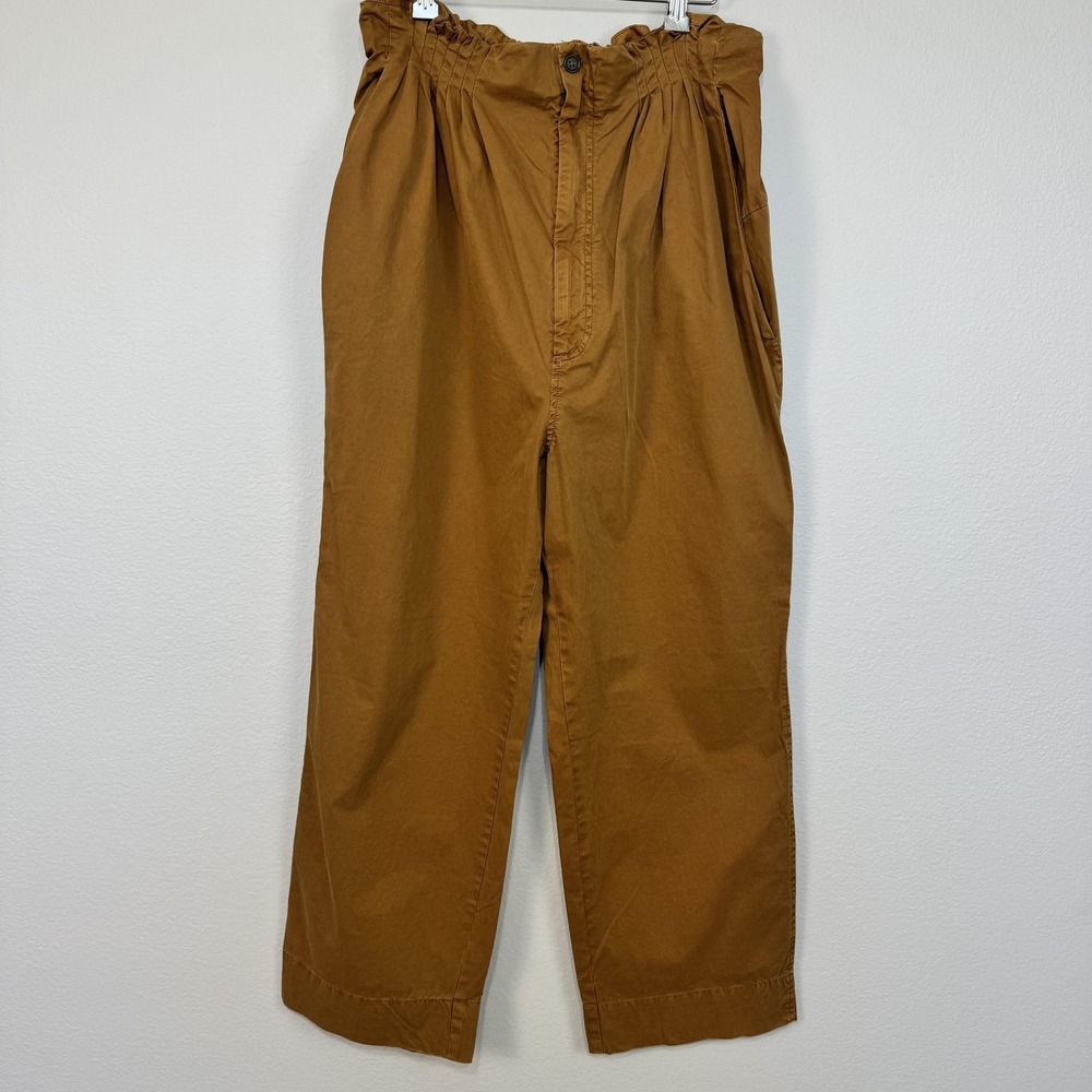 Free People Pants Women's‎ Large Brown Paperbag Waist Cropped Straight Twill